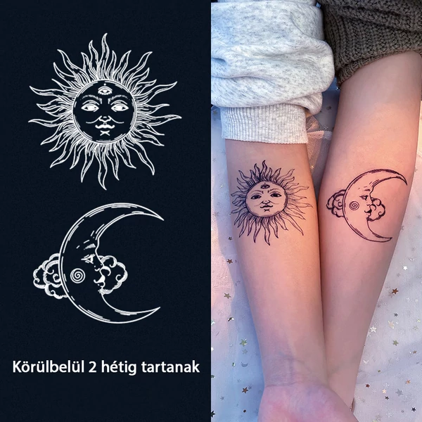 Növényi Alapú Tartós Matrica Tetoválás Nap-Hold Motívumokkal