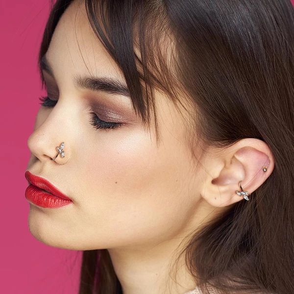 Ezüst Színű Réz Orr Piercing Cirkónia Kövekkel Kirakva