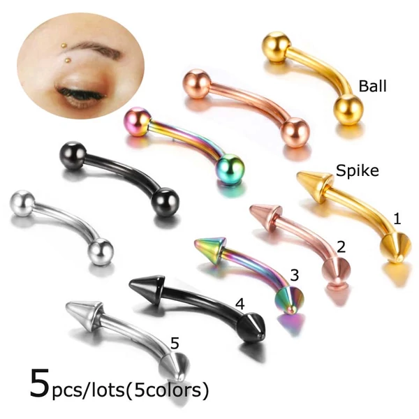 A & ONE 5 db-os 316L Rozsdamentes Acél Szemöldök Piercing Szett Bogyós Véggel