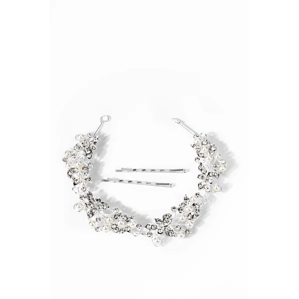 Ezüst Színű Pillangó Alakú Kövekkel És Gyöngyökkel Díszített Alkalmi Hajdrót