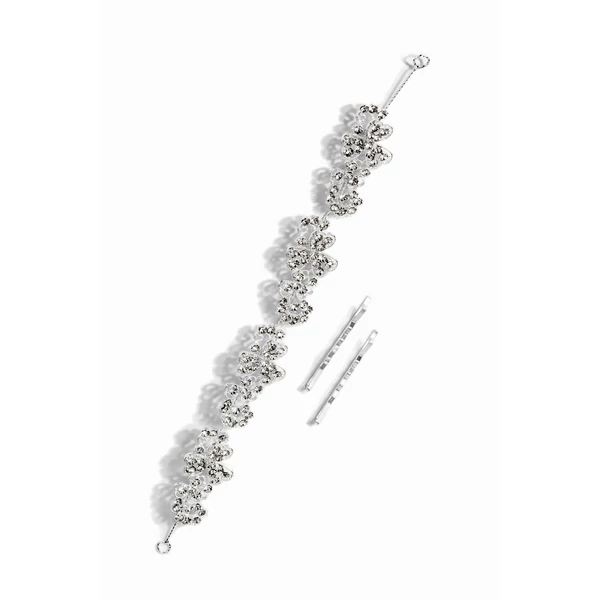 Ezüst Színű Virág Alakú Kövekkel Díszített Esküvői Hajdrót