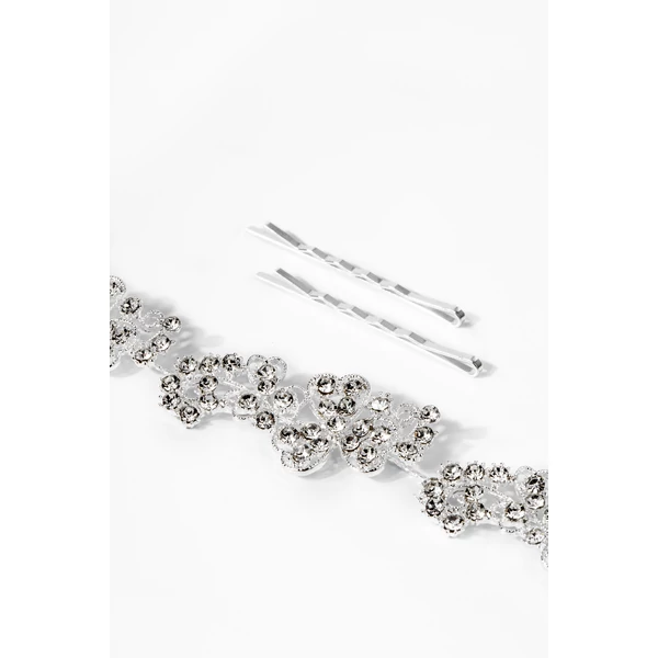 Ezüst Színű Virág Alakú Kövekkel Díszített Esküvői Hajdrót