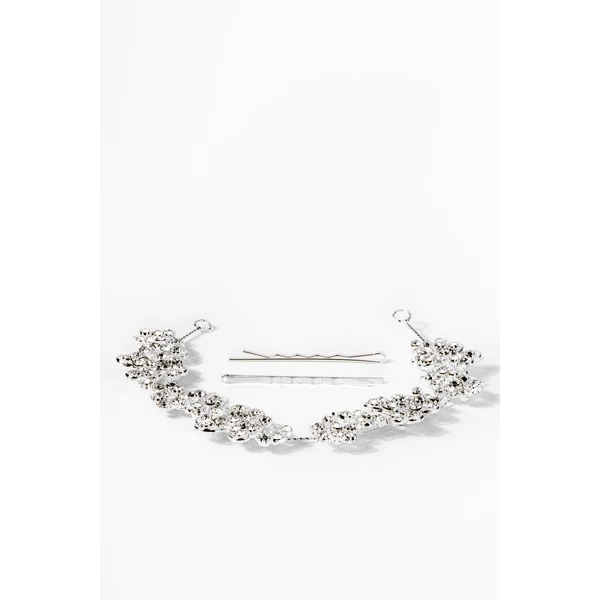 Ezüst Színű Virág Alakú Kövekkel Díszített Esküvői Hajdrót