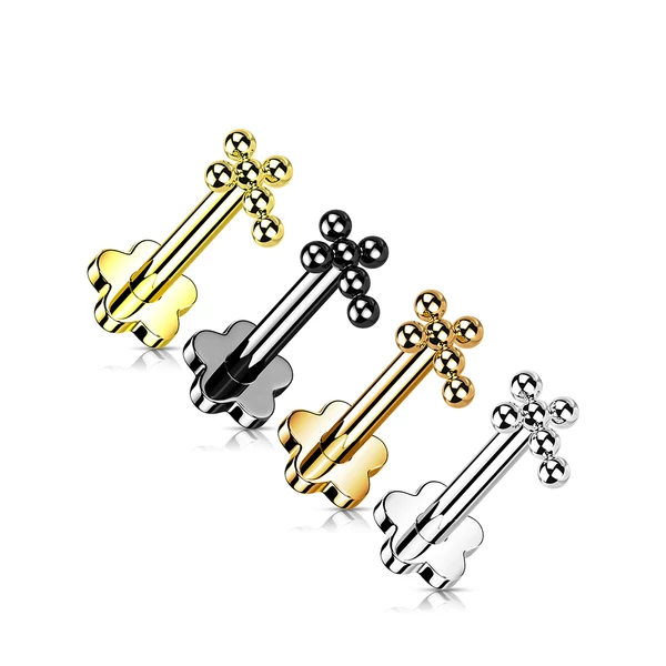 Rózsaarany Színű Kereszt És Virág Alakú Titánium Egyenesszárú Labret Piercing