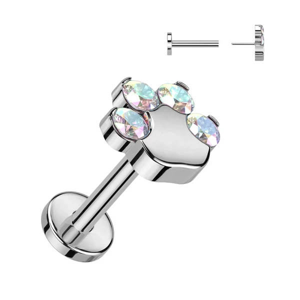 Tappancs Alakú Titánium Egyenesszárú Labret Piercing Színjátszós Cirkónia Kővel