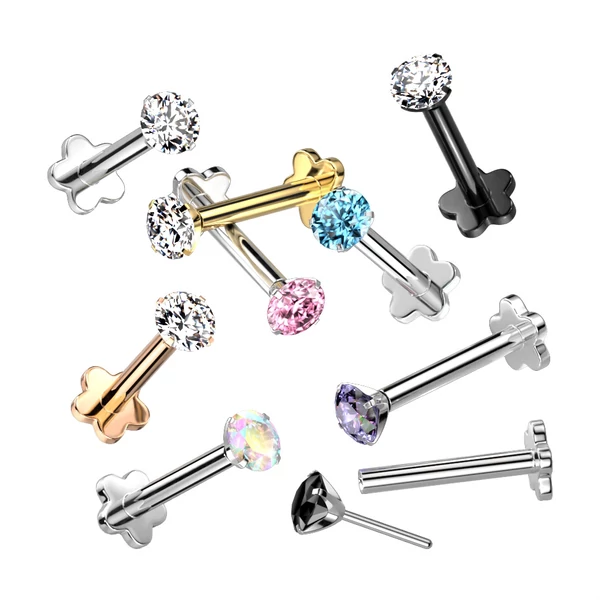Virág Alakú Titánium Egyenesszárú Labret Piercing Fehér Színű Cirkónia Kővel