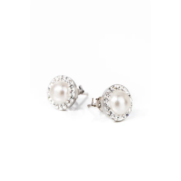 S925 Ezüst Gyöngyös Fülbevaló Fehér Swarovski® Köves Díszítéssel