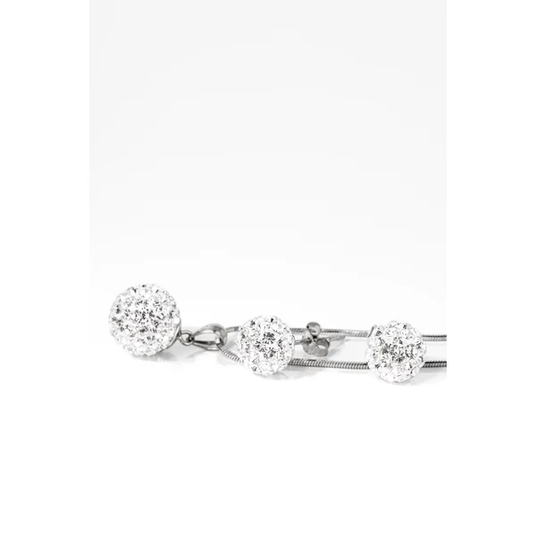 S925 Ezüst Gömb Fülbevaló És Nyaklánc Szett Fehér Swarovski® Kövekkel