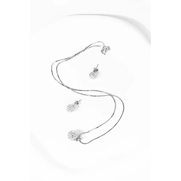 S925 Ezüst Gömb Fülbevaló És Nyaklánc Szett Fehér Swarovski® Kövekkel