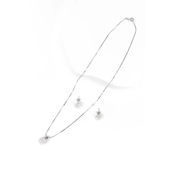 S925 Ezüst Gömb Fülbevaló És Nyaklánc Szett Fehér Swarovski® Kövekkel