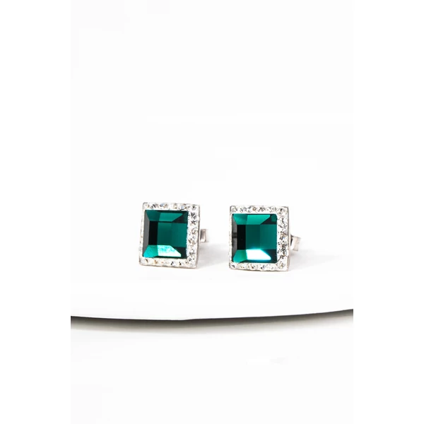 Zöld Négyzet Alakú S925 Ezüst Fülbevaló Fehér Swarovski® Köves Díszítéssel