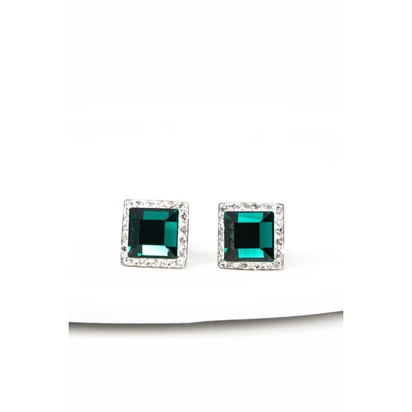 Zöld Négyzet Alakú S925 Ezüst Fülbevaló Fehér Swarovski® Köves Díszítéssel