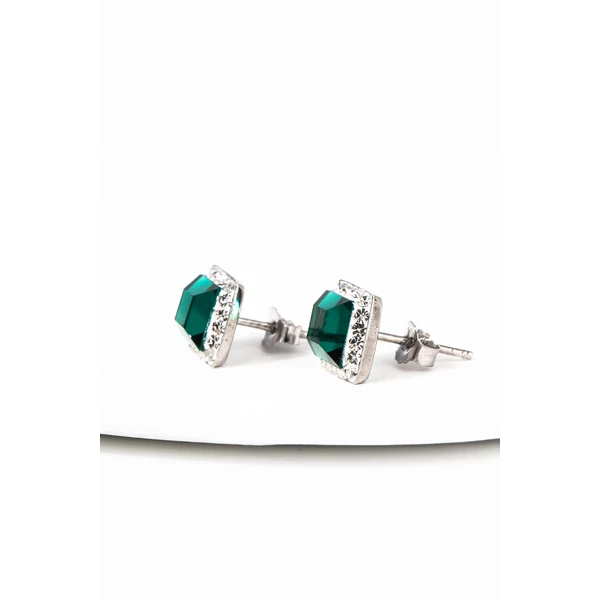 Zöld Négyzet Alakú S925 Ezüst Fülbevaló Fehér Swarovski® Köves Díszítéssel