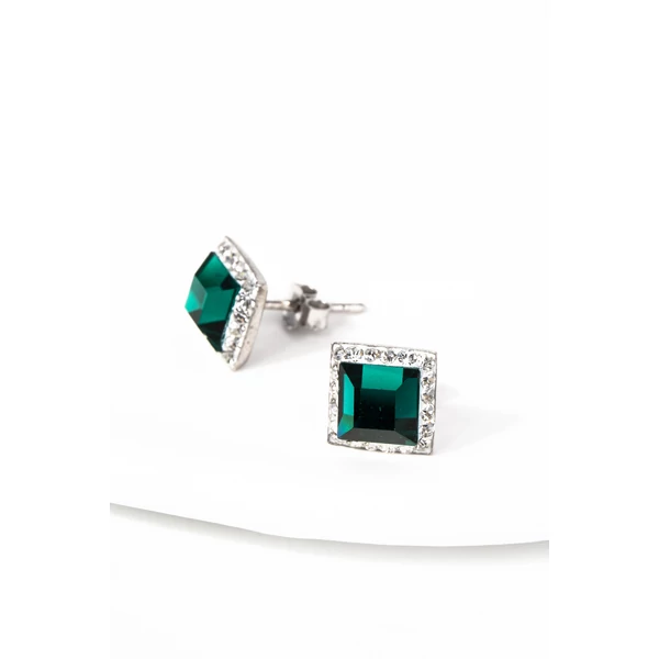 Zöld Négyzet Alakú S925 Ezüst Fülbevaló Fehér Swarovski® Köves Díszítéssel