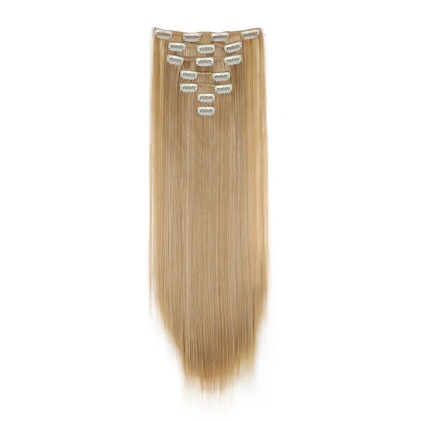 Szőkésbarna 22H613  Egyenes Többsoros Szintetikus 7Csatos Póthaj 60 cm