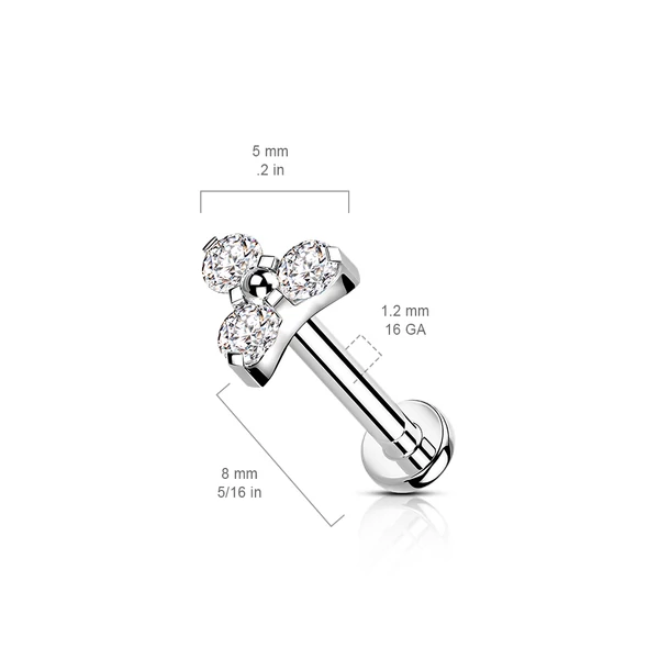 Ezüst Színű Titánium Egyenesszárú Labret Piercing Apró Cirkónia Kövekkel