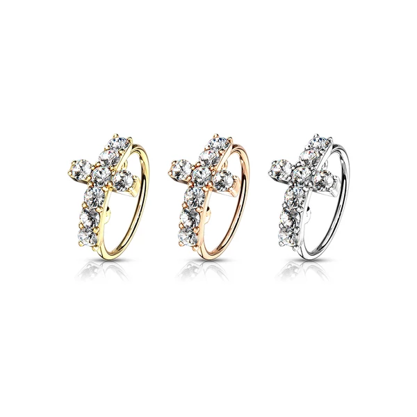 A & ONE Rosegold 316L Orvosi Acél Orr/Fül Piercing Csillogó Kereszttel