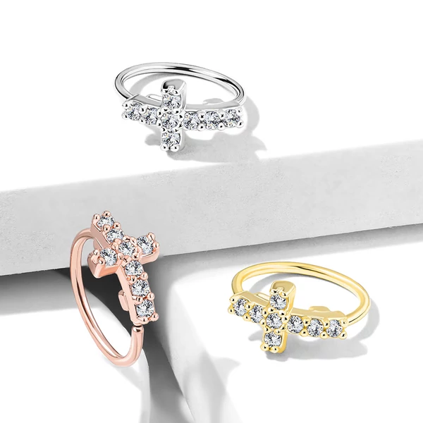 A & ONE Rosegold 316L Orvosi Acél Orr/Fül Piercing Csillogó Kereszttel