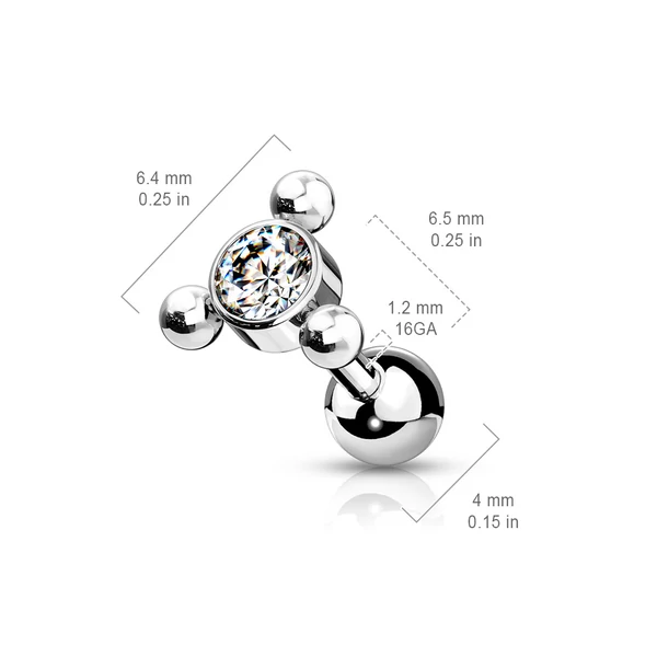 Fehér Kővel Díszített Egyenesszárú 316L Orvosi Acél Piercing