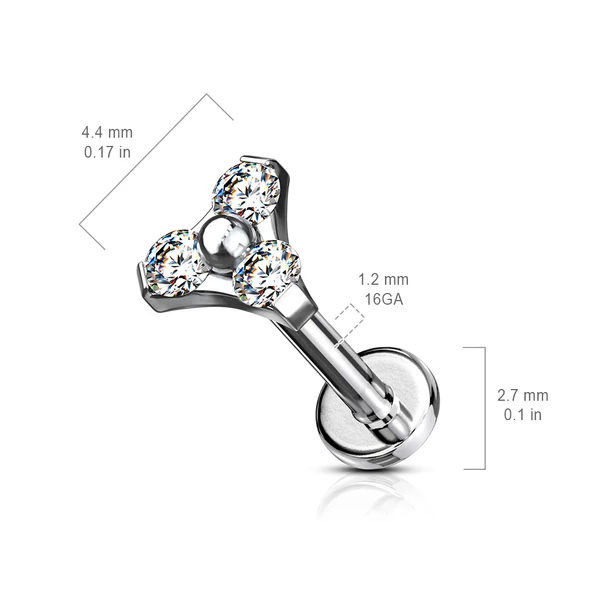 Ezüst Színű 316L Orvosi Acél Egyenesszárú Labret Piercing Fehér Kővel