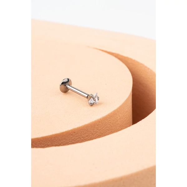 Ezüst Cirkónia Kövekkel Díszített Titánium Egyenesszárú Labret Piercing