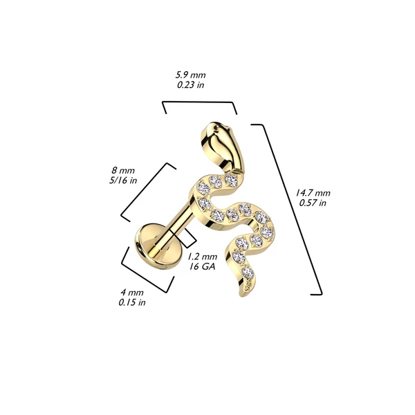 Kígyó Alakú Cirkónia Köves Titánium Egyenesszárú Labret Piercing
