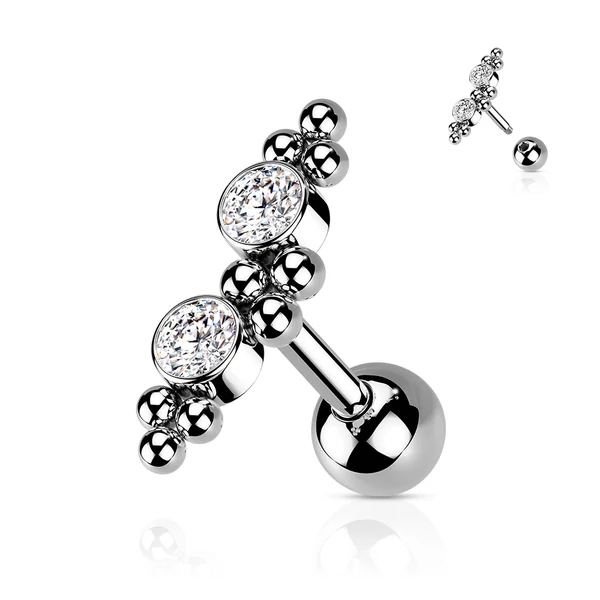 Ezüst Színű 316L Orvosi Acél Fehér Kövekkel Díszített Egyenesszárú Barbell Piercing