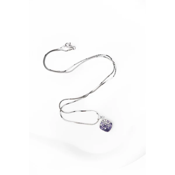 S925 Ezüst Nyaklánc Négyzet Alakú Lila És Fehér Swarovski® Köves Medállal