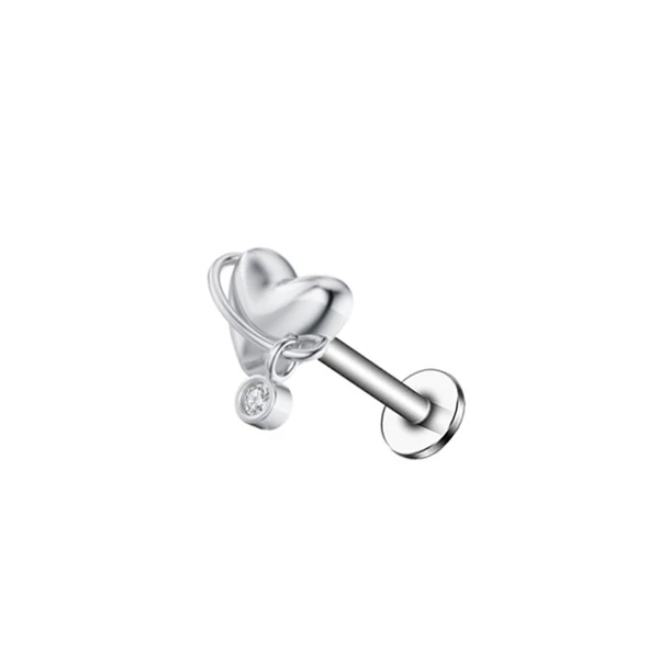 A & ONE Ezüst Színű Rozsdamentes Acélból Készült Szív Alakú Strasszköves Labret Piercing 
