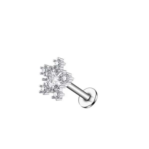 A & ONE Ezüst Színű Rozsdamentes Acélból Készült Hópehely Alakú Strasszköves Labret Piercing 