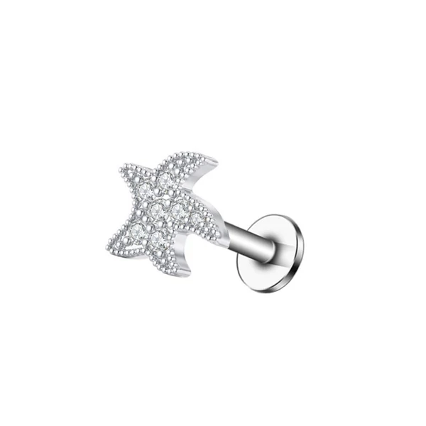 A & ONE Ezüst Színű Rozsdamentes Acélból Készült Csillag Alakú Strasszköves Labret Piercing 
