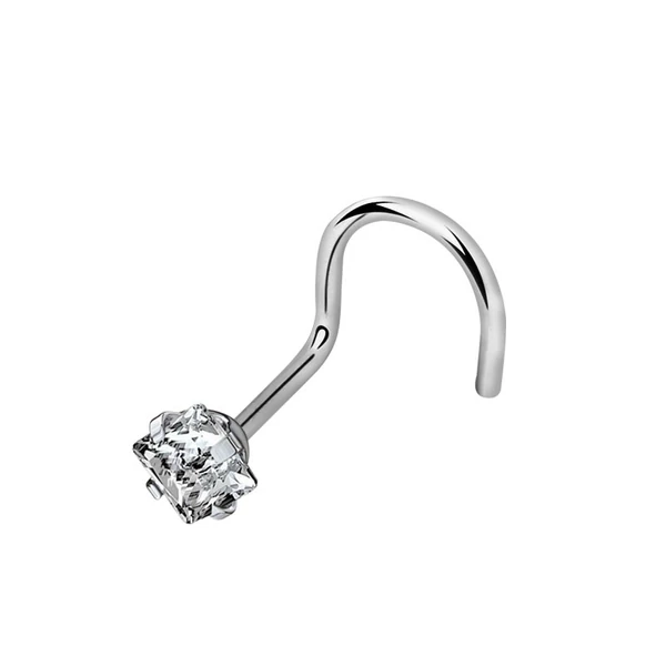 A & ONE 4 Darabos Ezüst Színű 316L Orvosi Acél Orr Piercing Szett Fehér Köves Díszítéssel