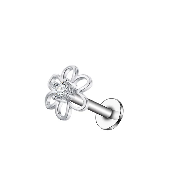 A & ONE Ezüst Színű Rozsdamentes Acélból Készült Virág Alakú Strasszköves Labret Piercing 