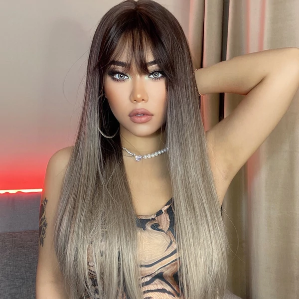 Barna-Szőke Ombre Színű Egyenes Szintetikus Paróka 70 cm