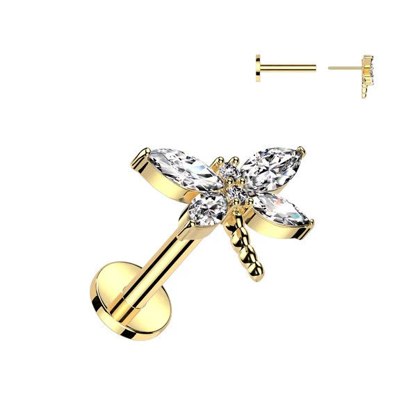 Arany Színű 316L Orvosi Acél Labret Piercing Réz Szitakötő Dísszel