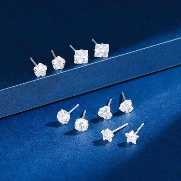 S999 Ezüst Kocka Alakú Köves Fülbevaló - 5 mm