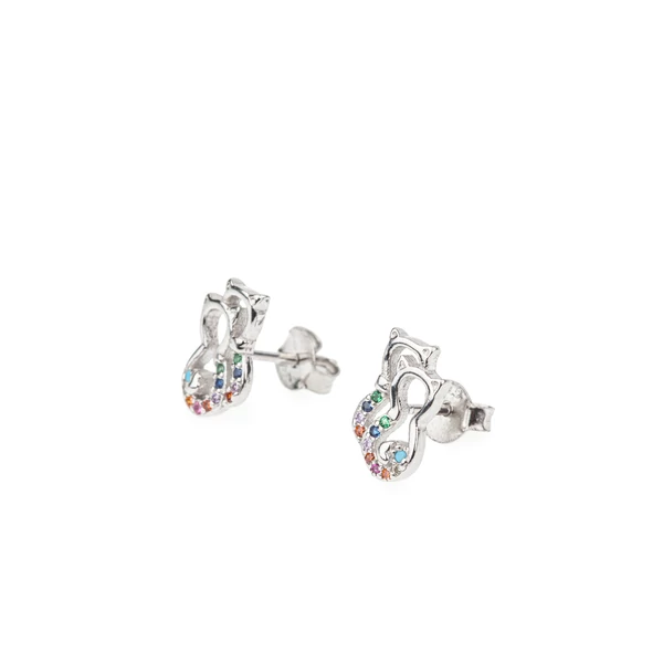 S925 Ezüst Fülbevaló Cica Alakú Csillogó Köves Díszítéssel