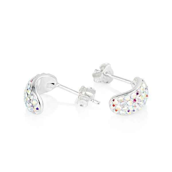 A & ONE Nyitott Félgömb Alakú Színjátszós Swarovski Köves S925 Ezüst Fülbevaló