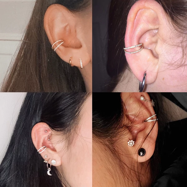 Ezüst Színű Titánium Fül Piercing Cirkónia Kővel