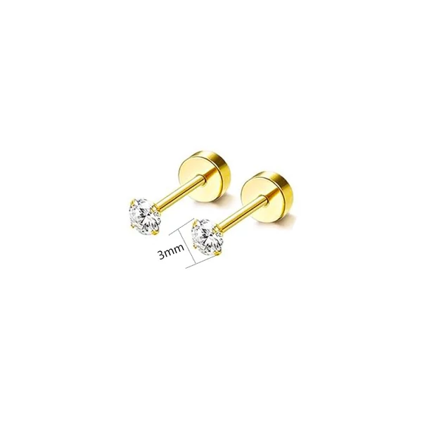 316L Arany Színű Labret Piercing Cirkónia Kővel - 3 mm - 1 pár