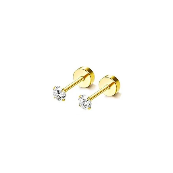 316L Arany Színű Labret Piercing Cirkónia Kővel - 3 mm - 1 pár