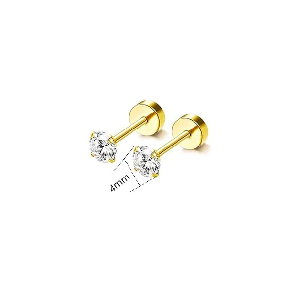 316L Arany Színű Labret Piercing Cirkónia Kővel - 4 mm - 1 pár