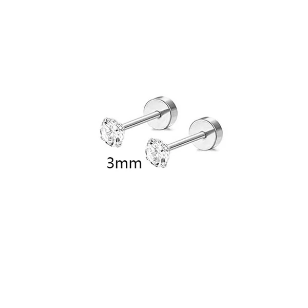 Ezüst Színű 316L Orvosi Acél Egyenesszárú Labret Piercing Cirkónia Kővel - 1 pár - 3 mm
