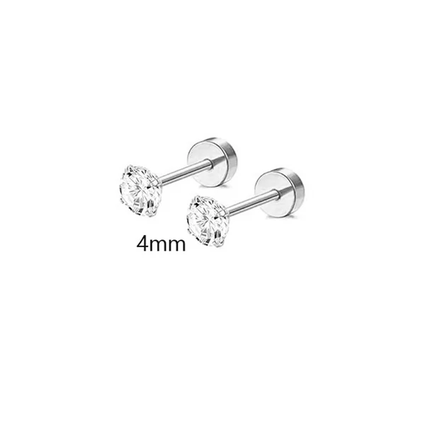 Ezüst Színű 316L Orvosi Acél Egyenesszárú Labret Piercing Cirkónia Kővel - 1 pár - 4 mm