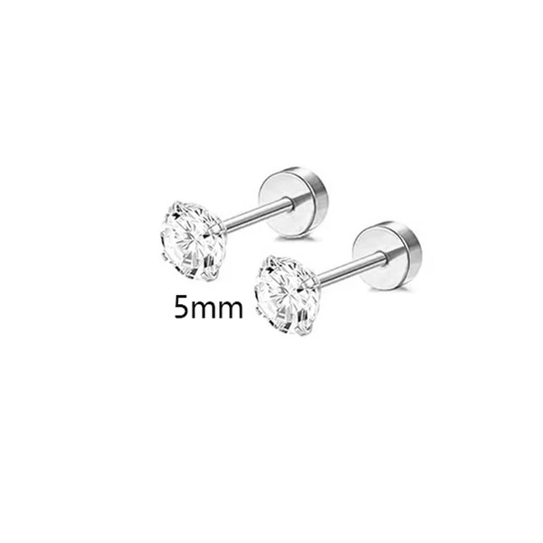 Ezüst Színű 316L Orvosi Acél Egyenesszárú Labret Piercing Cirkónia Kővel - 1 pár - 5 mm