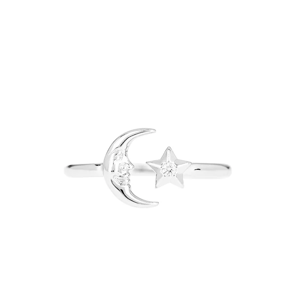 S925 Ezüst Állítható Gyűrű Hold és Csillag Mintával