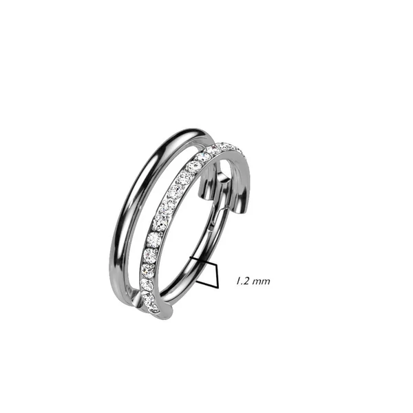 Ezüst Színű Titánium Dupla Karika Piercing Kővel - 8 mm