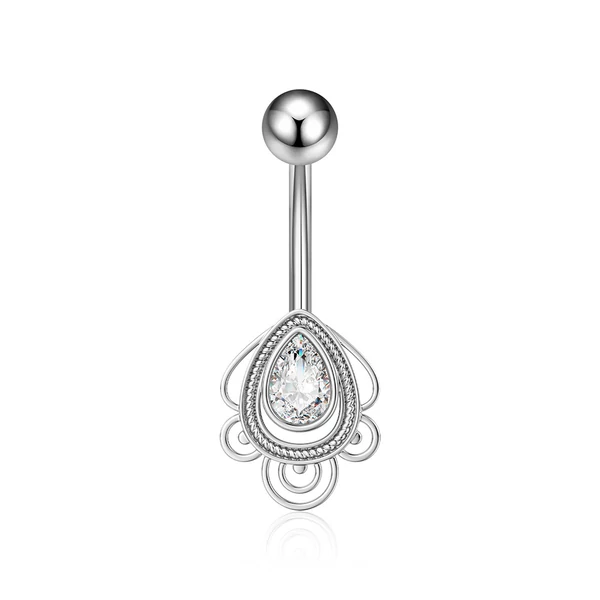 Ezüst Színű Orvosi Acél Köldök Piercing Kővel