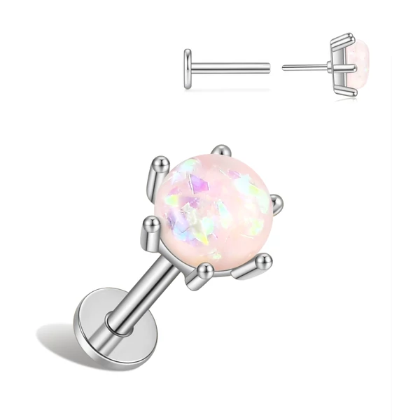 316L Orvosi Acél Push-in Labret Piercing Fehér Kővel
