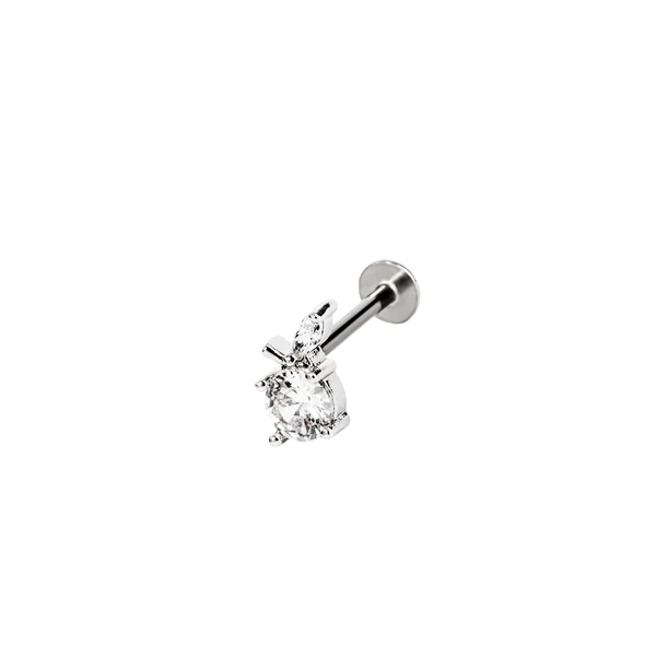 Ezüst Színű Rozsdamentes Acél Labret Piercing Fehér Kővel